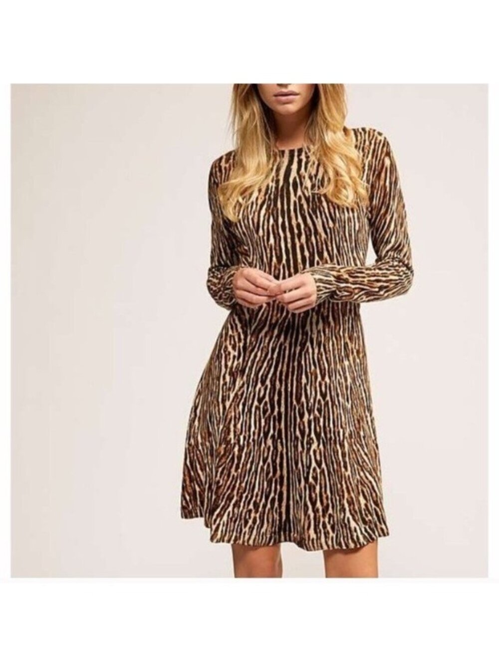 Michael Kors Brown White Zebra Striped Knit Sweater Dress, Size M